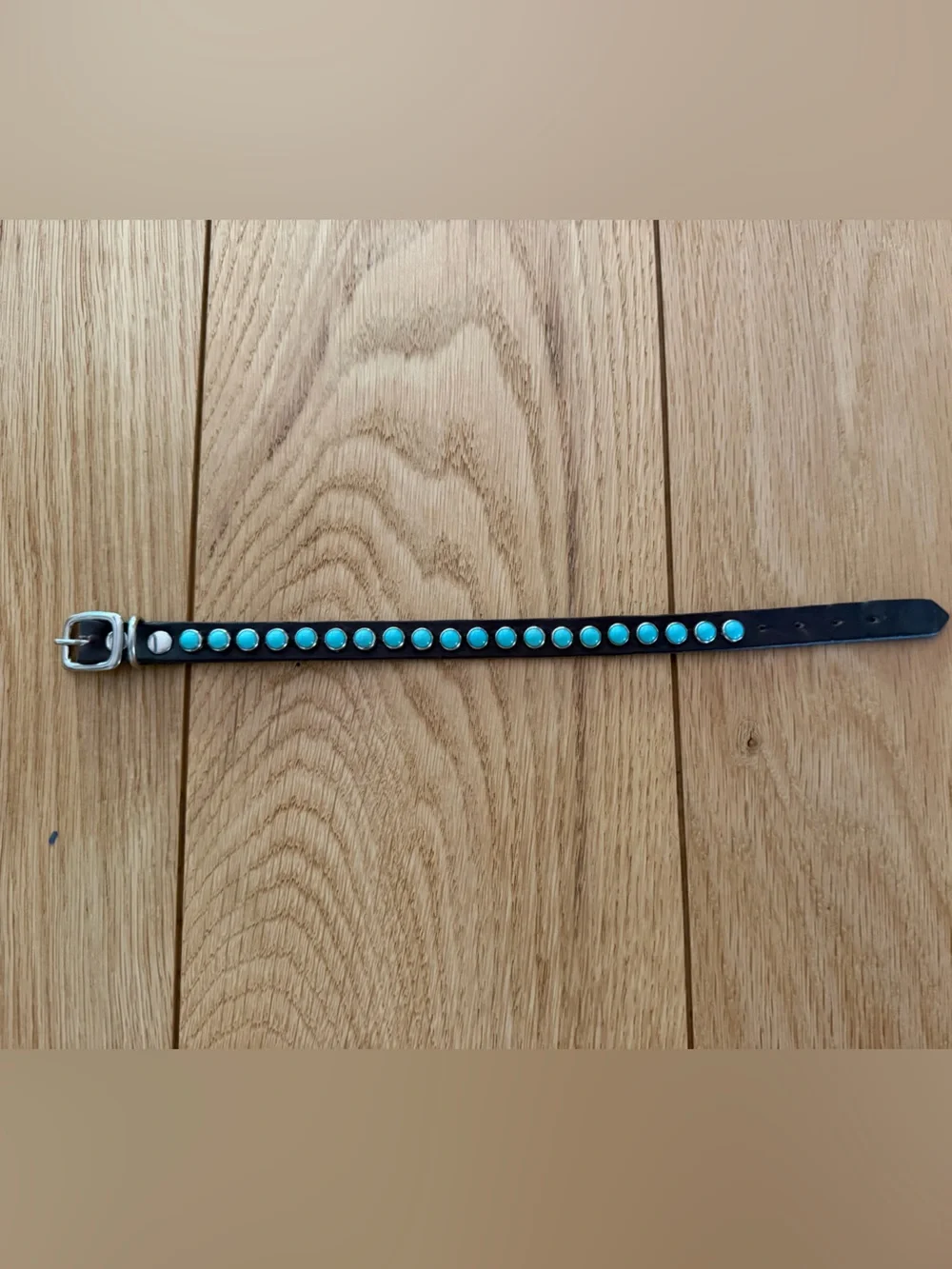 Black Leather Dog Collar with Turquoise - for small dog or puppy 12